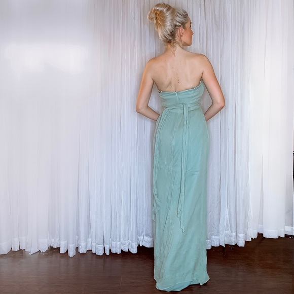 Green Silk J Crew Formal Bridesmaid Gala Dress - Picture 4 of 8